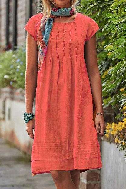 Neve - Vrijetijdsjurk met korte mouwen en U-hals in effen patchwork