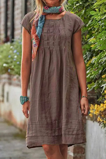 Neve - Vrijetijdsjurk met korte mouwen en U-hals in effen patchwork