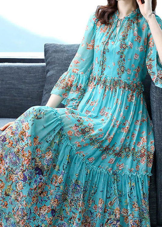 Normani - Flouncy patchwork zijden maxi jurk met uitlopende mouwen