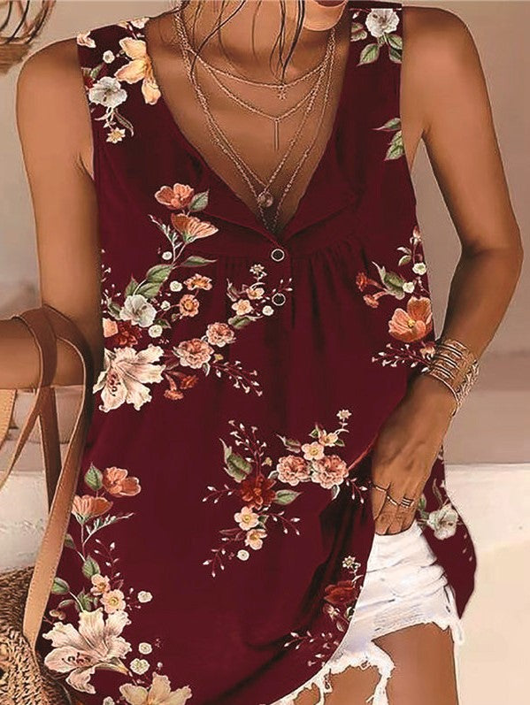 T-shirt met print in V-vorm Twist Button zonder mouwen (tanktop)