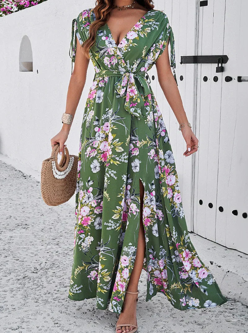Boho bloemenjurk met halslijn in bohemian temperament boho dress
