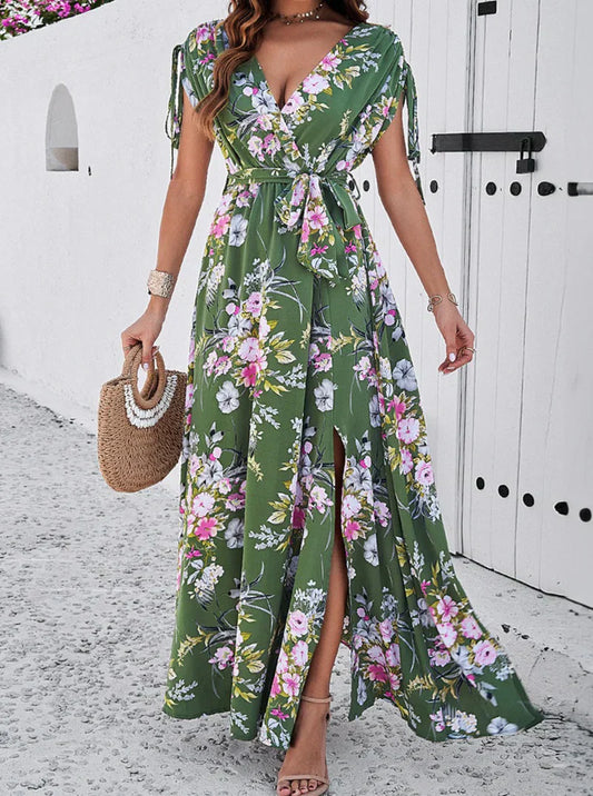 Boho bloemenjurk met halslijn in bohemian temperament boho dress