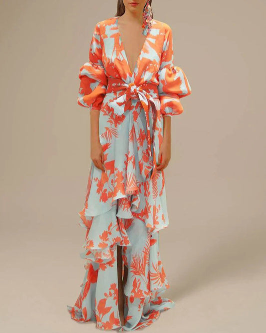 Bedrukte chiffon feestelijke jurk