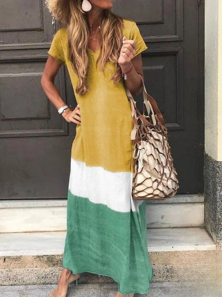 Odette - Lange vintage jurk met V-halslijn