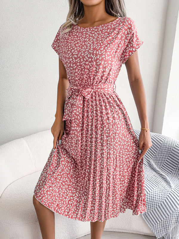 Ora - Midi-jurk met stropdas en bloemenprint Ronde Hals Trapeze