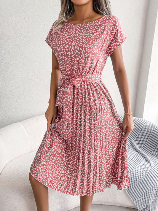 Ora - Midi-jurk met stropdas en bloemenprint Ronde Hals Trapeze