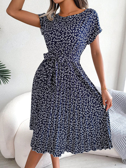 Ora - Midi-jurk met stropdas en bloemenprint Ronde Hals Trapeze
