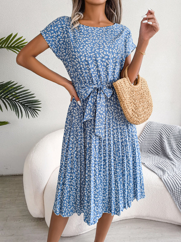 Ora - Midi-jurk met stropdas en bloemenprint Ronde Hals Trapeze
