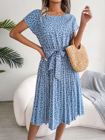 Ora - Midi-jurk met stropdas en bloemenprint Ronde Hals Trapeze