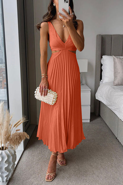 Plissé maxi jurk met detail in de taille