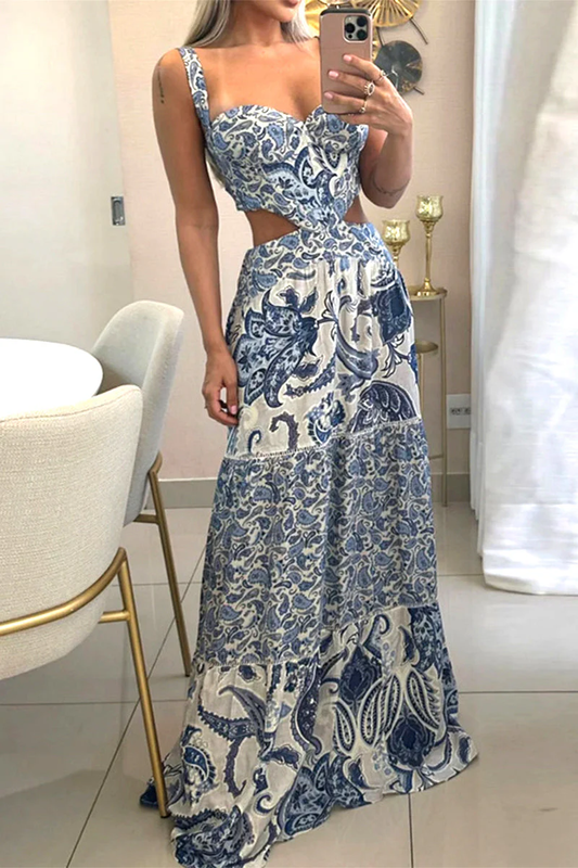 Ottilie - Rugloze jurk met V-hals en Boheemse print Jurken met V-hals en print