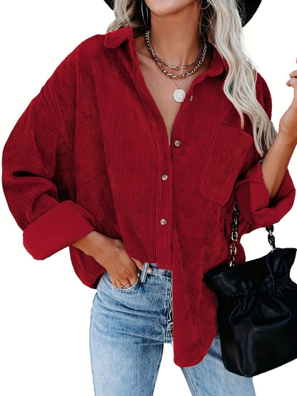 Oversized Corduroy Shirt - Lange Mouwen & Functionele Zakjes