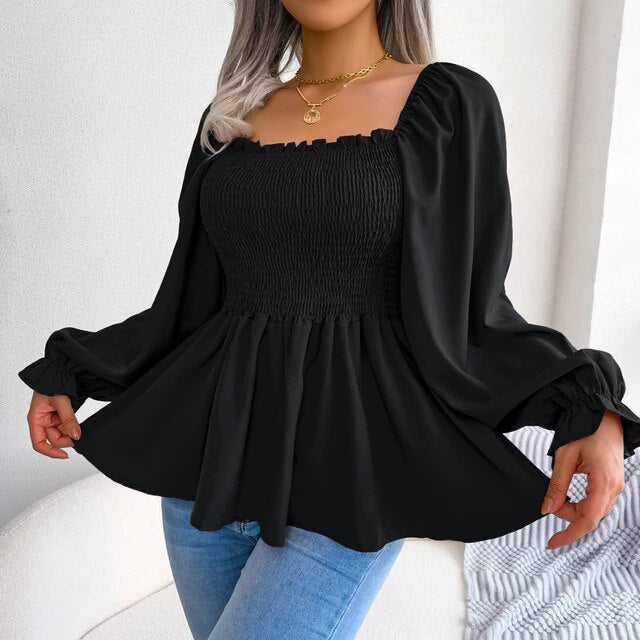 Salma Blouse | Gesmokte Blouse met Pofmouwen