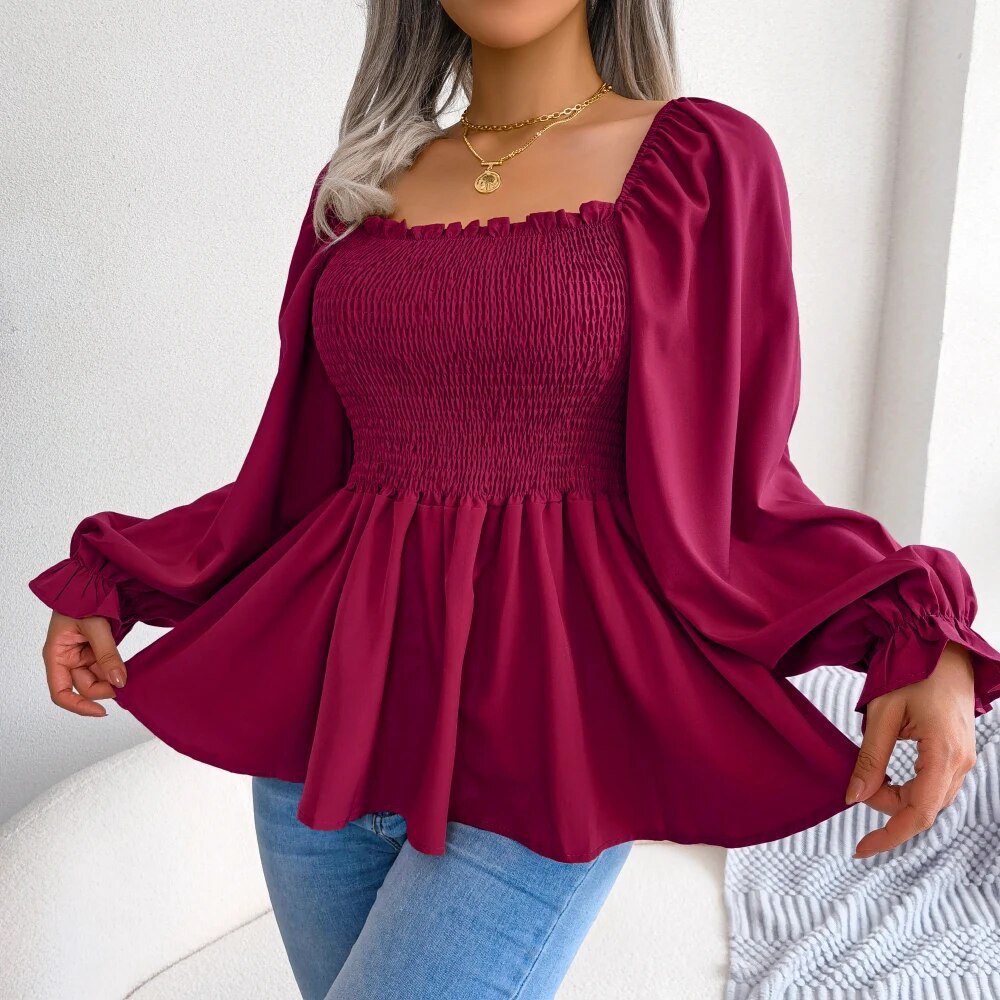 Salma Blouse | Gesmokte Blouse met Pofmouwen