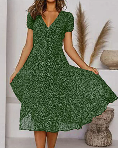 Paloma - V-hals jurk met korte mouwen, bedrukt chiffon