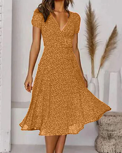 Paloma - V-hals jurk met korte mouwen, bedrukt chiffon