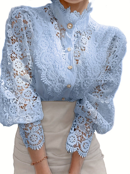 Parelsluiting Kanten Blouse - Kanten Details & Lange Mouwen