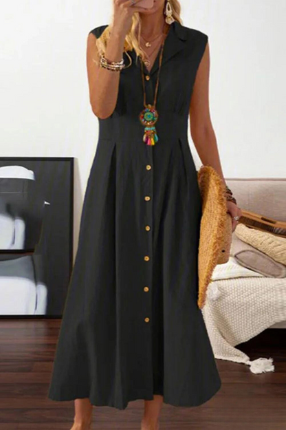 Peggy - Mouwloze midi-jurk met overslagknopen