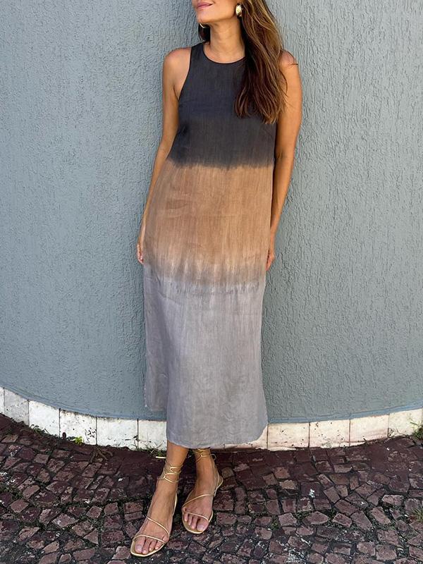Penelope - Mouwloze maxi-jurk met gelaagde split in tie-dye