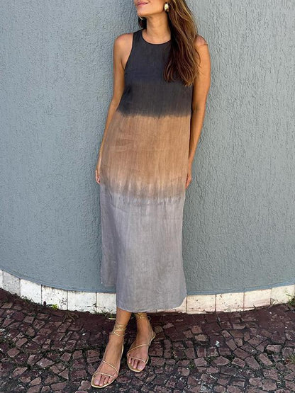 Penelope - Mouwloze maxi-jurk met gelaagde split in tie-dye