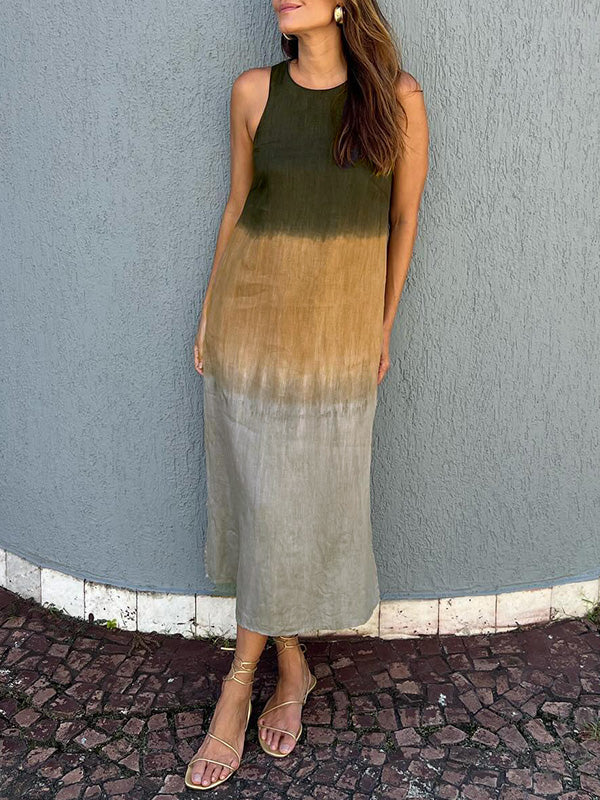Penelope - Mouwloze maxi-jurk met gelaagde split in tie-dye