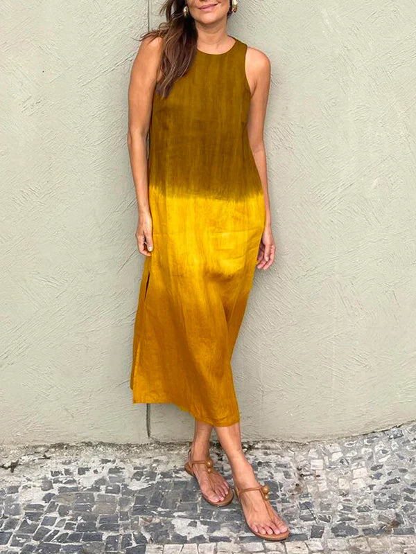 Penelope - Mouwloze maxi-jurk met gelaagde split in tie-dye