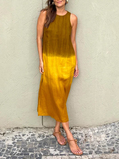 Penelope - Mouwloze maxi-jurk met gelaagde split in tie-dye
