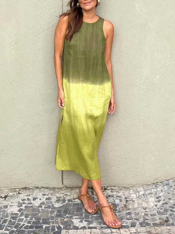 Penelope - Mouwloze maxi-jurk met gelaagde split in tie-dye