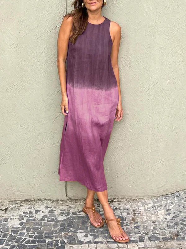 Penelope - Mouwloze maxi-jurk met gelaagde split in tie-dye