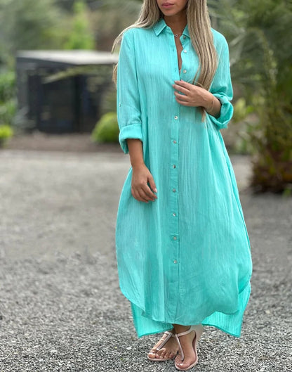 Prisma - Casual overhemdjurk voor dames, effen kleur, knoopsluiting voor