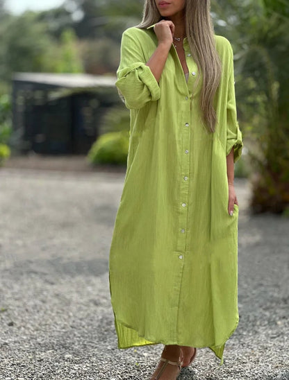 Prisma - Casual overhemdjurk voor dames, effen kleur, knoopsluiting voor