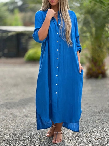 Prisma - Casual overhemdjurk voor dames, effen kleur, knoopsluiting voor