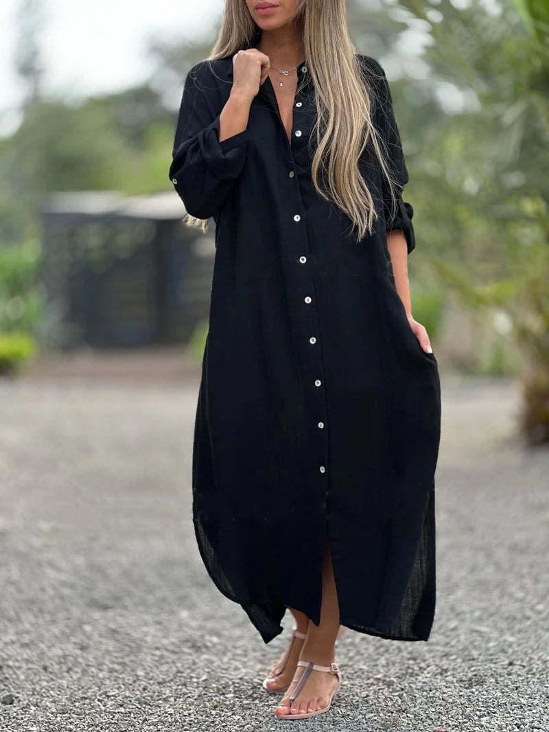 Prisma - Casual overhemdjurk voor dames, effen kleur, knoopsluiting voor