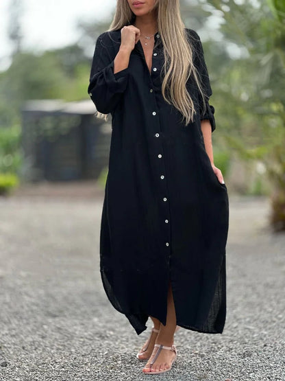 Prisma - Casual overhemdjurk voor dames, effen kleur, knoopsluiting voor
