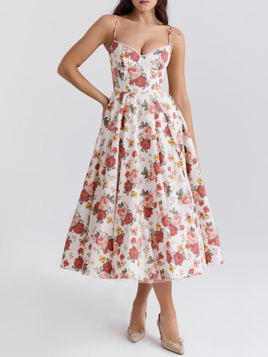Rani - Italiaanse midi-jurk van tule met rozenprint