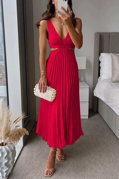 Plissé maxi jurk met detail in de taille