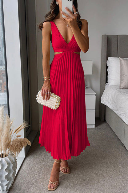 Plissé maxi jurk met detail in de taille