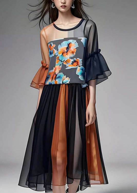 Redy - Organza chiffon jurk met kleurblokvouwen