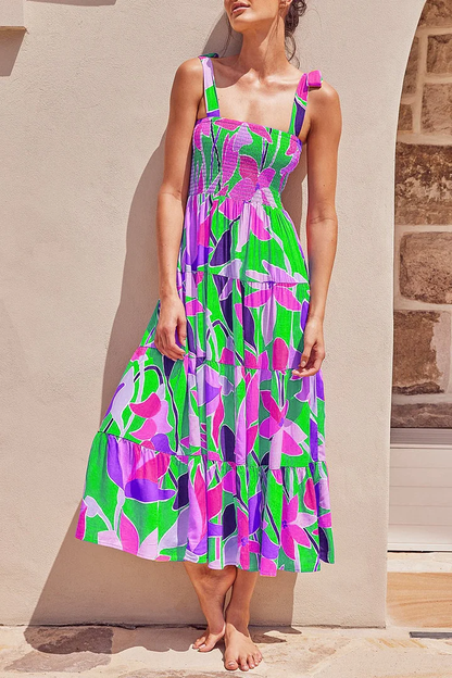 Rhea - Bedrukte jurken met dunne bandjes en urban fashion patches