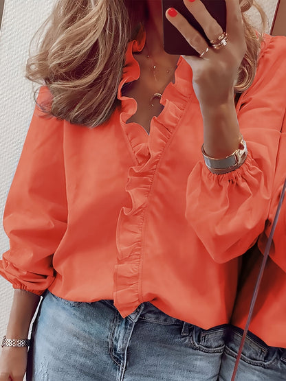 Rimpelrand V-Hals Shirt - Loose Fit & Semi-Transparant Materiaal