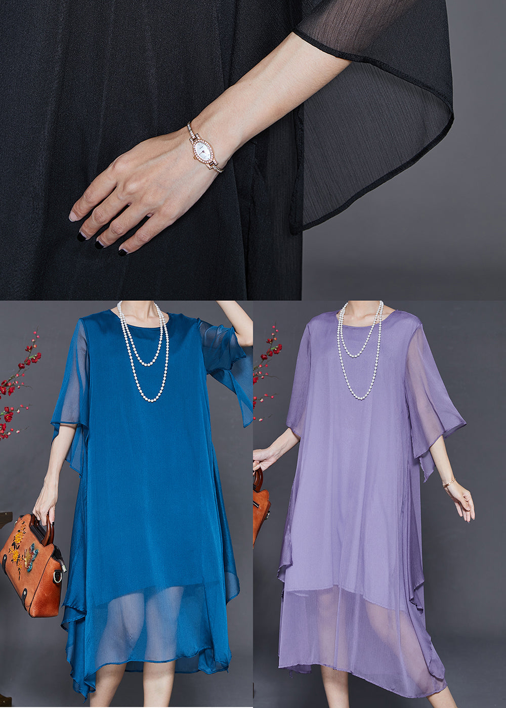Roanne - Gedrapeerde chiffon maxi oversized jurk