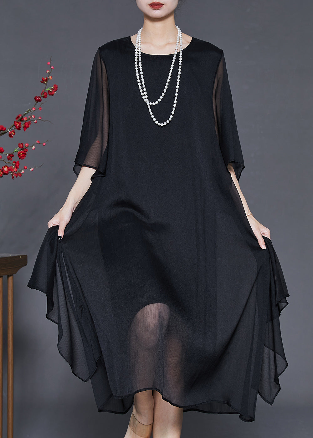 Roanne - Gedrapeerde chiffon maxi oversized jurk