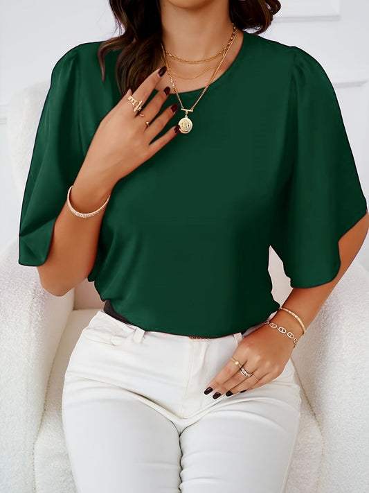 Ronde Hals Blouse - Half Mouwen & Zachte Drape Stof