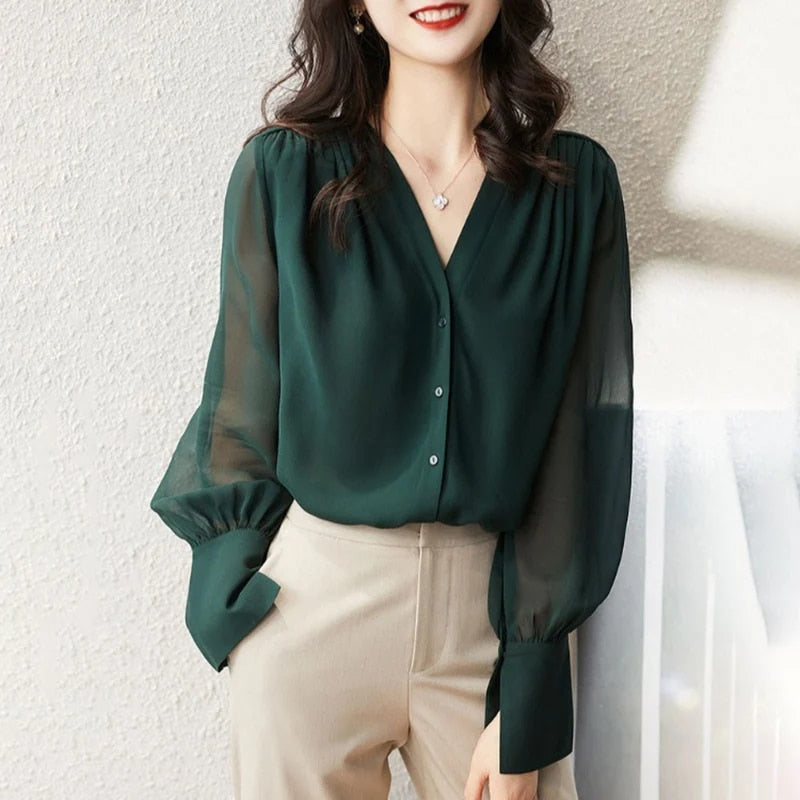 Tenisha Blouse | Geplooide Blouse met manchetmouwen voor vrouwen