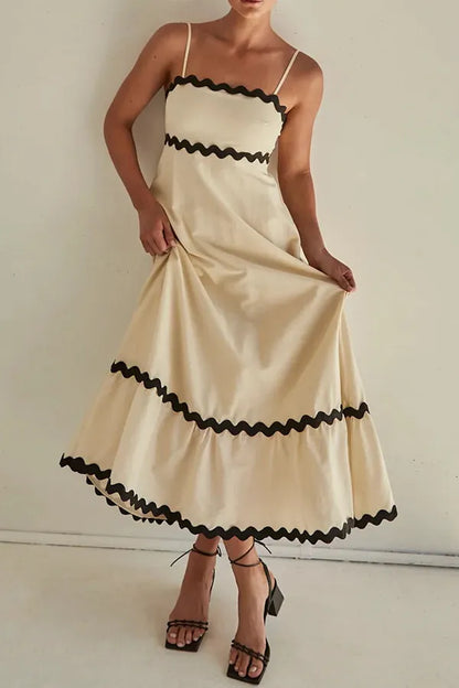 Ruth - Maxi-jurk met spaghettibandjes, patchwork, losse pasvorm en ritssluiting
