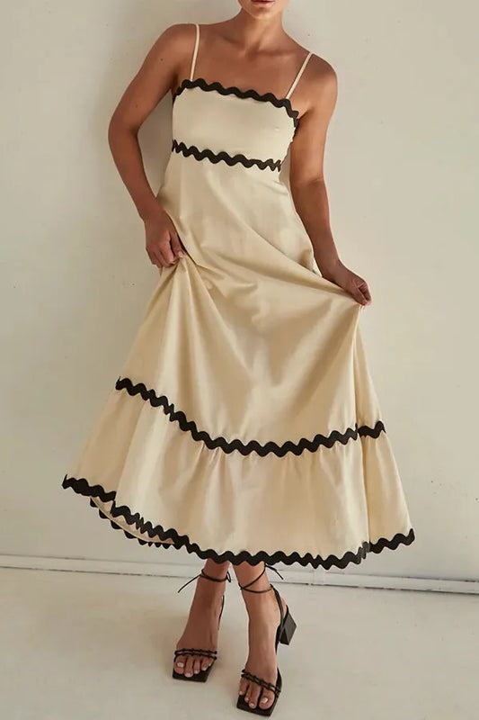 Ruth - Maxi-jurk met spaghettibandjes, patchwork, losse pasvorm en ritssluiting