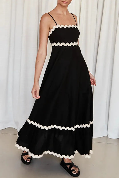 Ruth - Maxi-jurk met spaghettibandjes, patchwork, losse pasvorm en ritssluiting