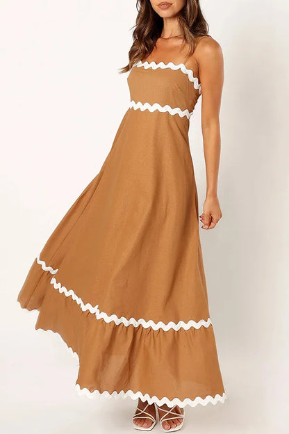 Ruth - Maxi-jurk met spaghettibandjes, patchwork, losse pasvorm en ritssluiting