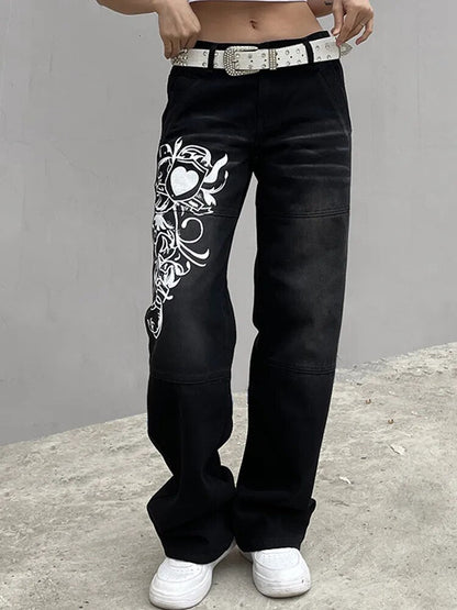 Y2K Dames Hoos Bedrukte Cargo Jeans