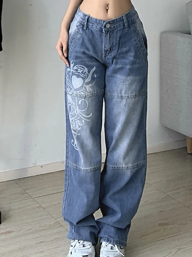 Y2K Dames Hoos Bedrukte Cargo Jeans